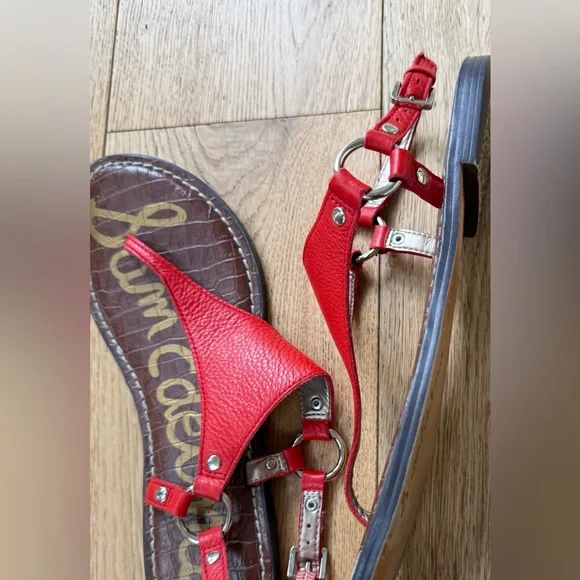 Sam Edelman Leather Greta Thong Havana Red Sandals Size 8 - Picture 8 of 8